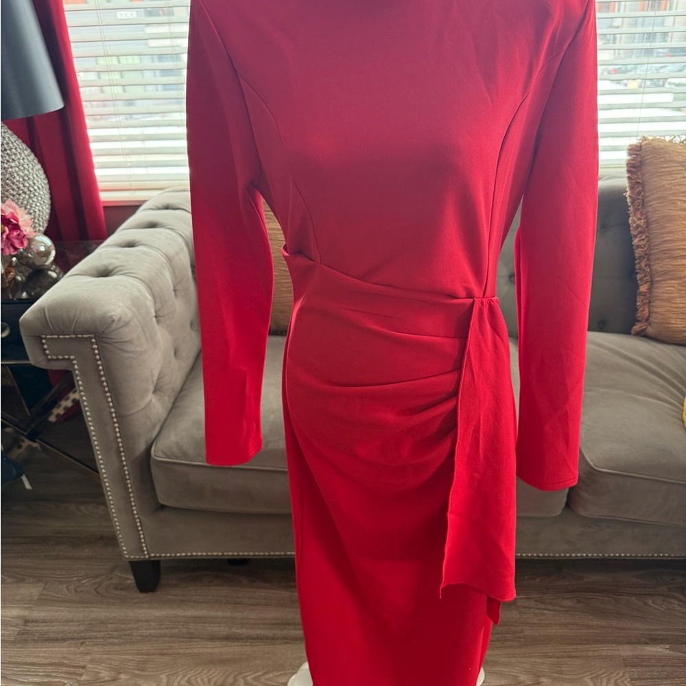 SHEIN Vibrant Red Long Sleeve Dress